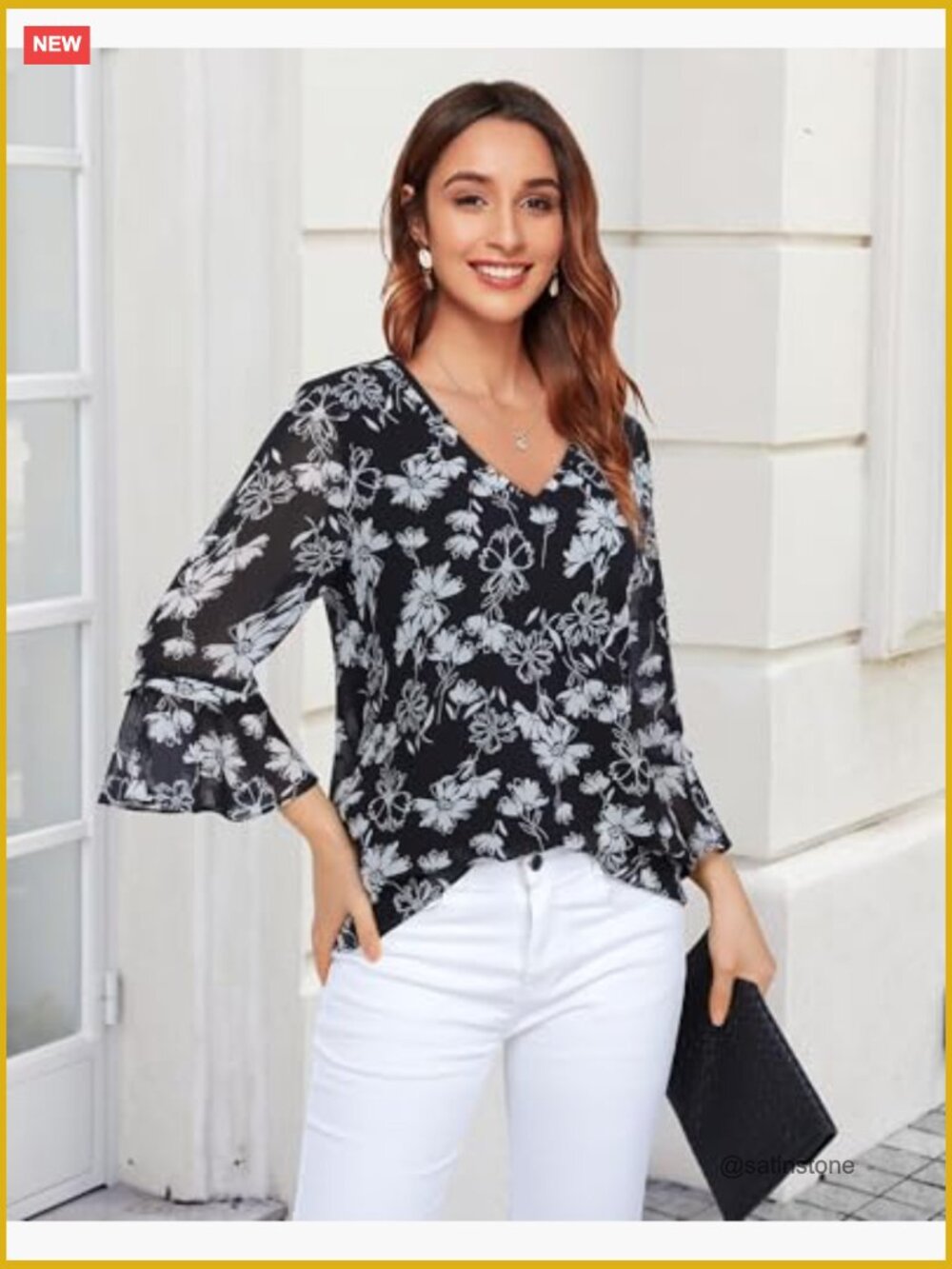 Dressy Casual Tunic with Ruffle 3/4 Sleeves and V-Neck - Picture 4 of 7